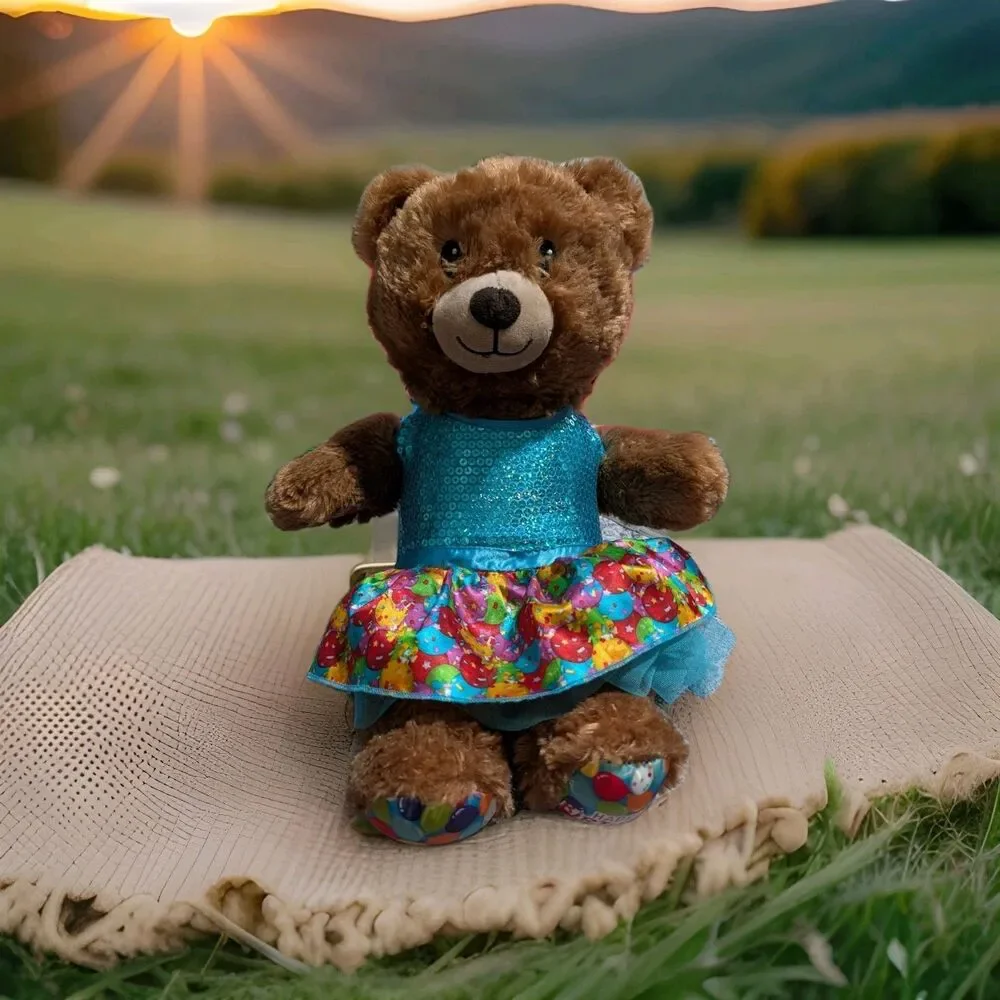 Build-A-Bear Happy Birthday Teddy Bear Plush w/ Rare Blue Sequin Dress BAB